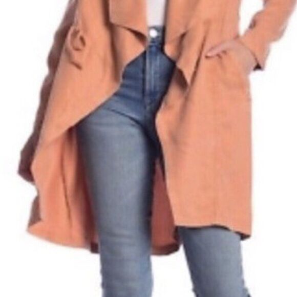 Max Jeans Military Style Drape Long Length Open Front Jacket Dusty Orange - Picture 5 of 10